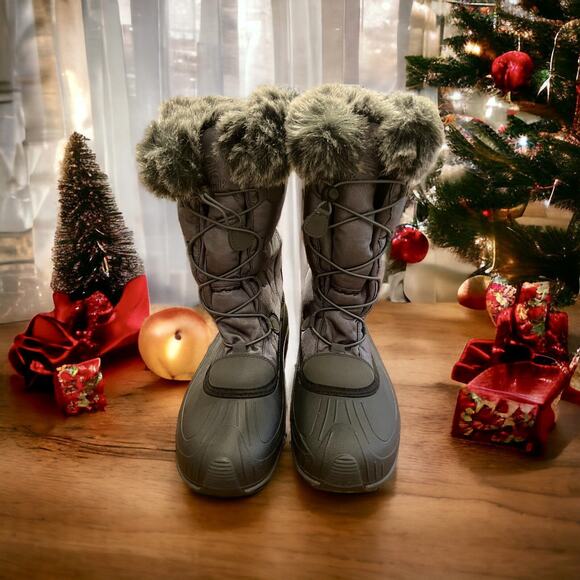 Kamik Thinsulate Snow Boots Sz 11 Gray/Black Faux Fur Insulated Waterproof Nice! - Picture 1 of 10